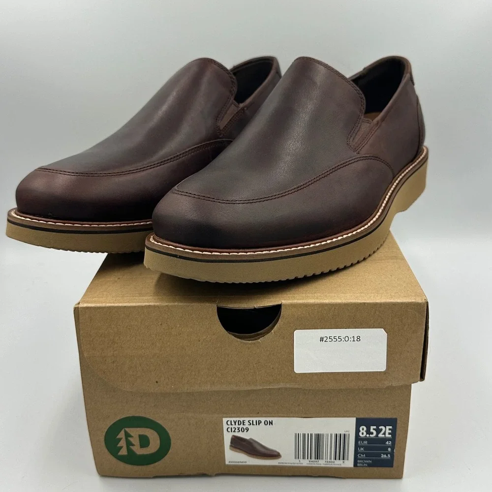 Dunham Clyde Slip-on Loafer Men 8.5 2E (EE) WIDE Brown NIB CI2309 Leather READ